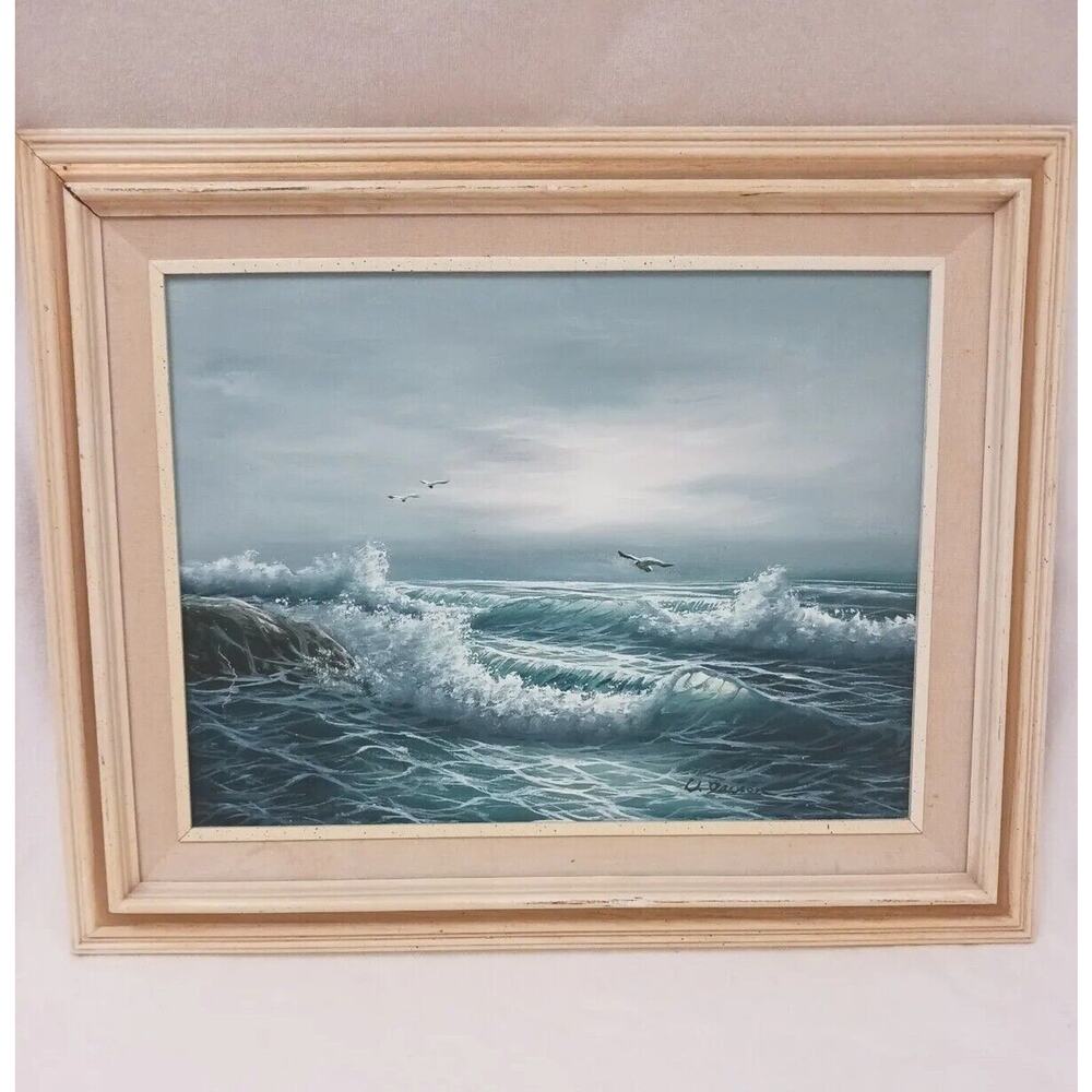 Ocean‎ Waves Oil Painting 17x21 Framed Signed Original Canvas Sea by W. DAWSON